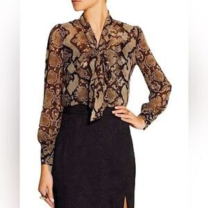 ALTUZARRA For Target Women's Snake Print Chiffon Bow Detail Neck Blouse XS